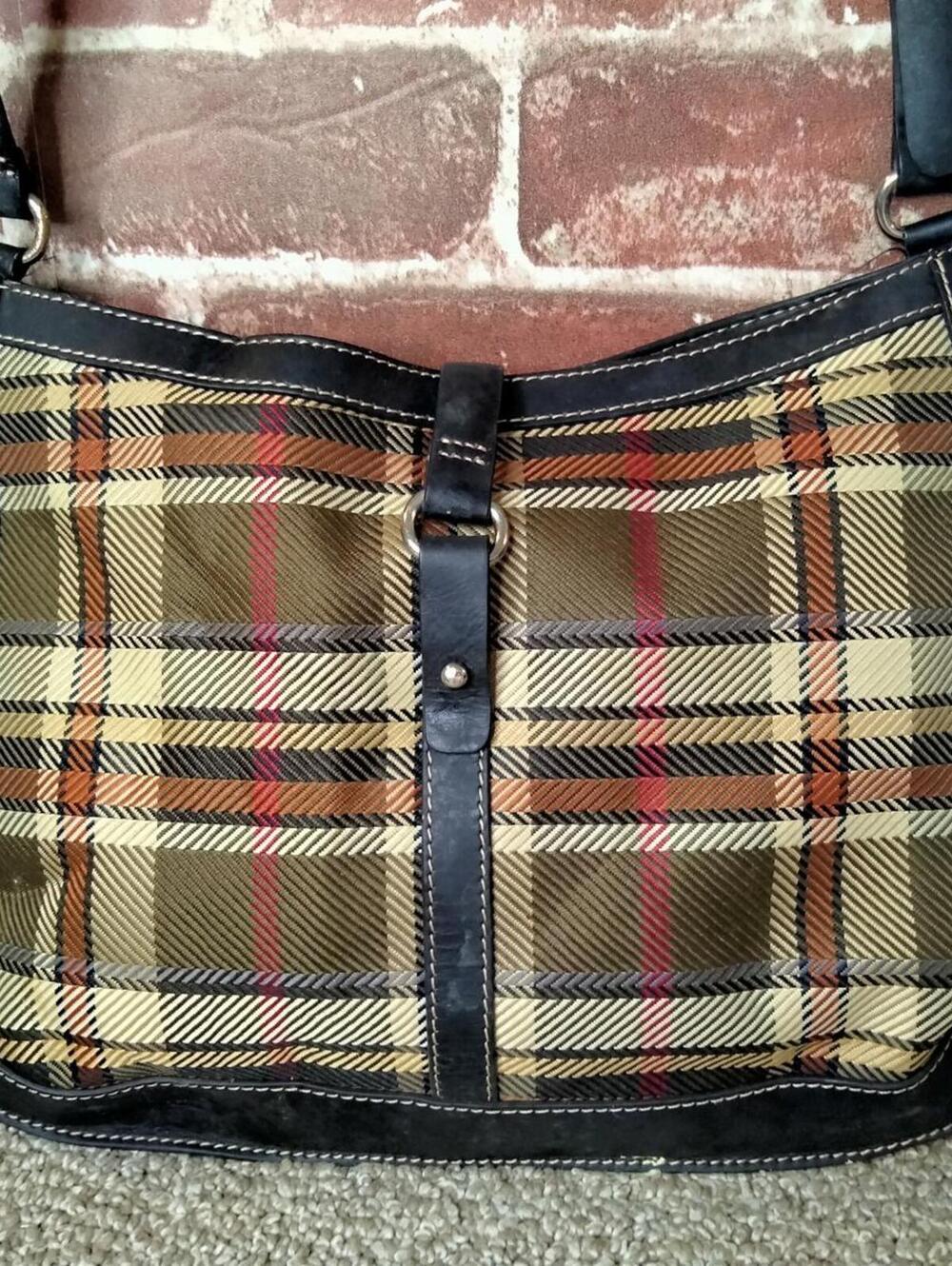 Maxx New York Plaid Shoulder Bag Polyester with Leather Trim